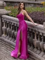 Breathtaking Sheath Spaghetti Straps Pleated Court Train Jersey Corset Prom Dress