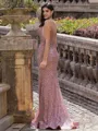 Gorgeous Sheath V-Neck Appliques Lace Sweep Train Prom Dress