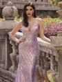 Luxurious Sheath V-Neck Sweep Train Prom Dress