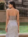 Striking Sheath Spaghetti Straps Sequin Sweep Train Corset Prom Dress