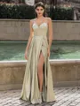 Magnificent A-line Spaghetti Straps Floor-Length Silk Like Satin Corset Prom Dress