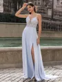Extravagant A-line V-Neck Appliques Lace Sweep Train Chiffon Corset Prom Dress
