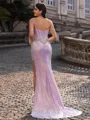 classy Sheath V-Neck Rhinestone Court Train Corset Prom Dress