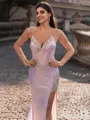classy Sheath V-Neck Rhinestone Court Train Corset Prom Dress