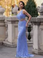 Trendy Sheath One-Shoulder Sweep Train Velvet Sequins Prom Dress