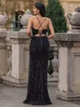 Fashion Sheath V-Neck Floor-Length Velvet Sequins Prom Dress