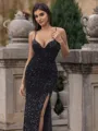 Fashion Sheath V-Neck Floor-Length Velvet Sequins Prom Dress