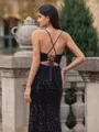 Fashion Sheath V-Neck Floor-Length Velvet Sequins Prom Dress