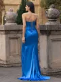 Pretty Sheath Straight Pleated Sweep Train Silk like Satin Corset Prom Dress