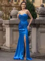 Pretty Sheath Straight Pleated Sweep Train Silk like Satin Corset Prom Dress