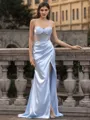 Charming Sheath Sweetheart Pleated Sweep Train Silk like Satin Corset Prom Dress