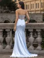 Charming Sheath Sweetheart Pleated Sweep Train Silk like Satin Corset Prom Dress