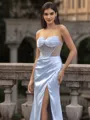 Charming Sheath Sweetheart Pleated Sweep Train Silk like Satin Corset Prom Dress