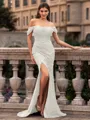 Glamorous Sheath off-the-Shoulder Pleated Court Train Prom Dress