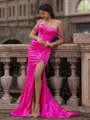 Stunning Sheath Off-the-Shoulder Appliques Lace Sweep Train Corset Prom Dress