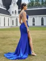 Sophisticated Sheath One-Shoulder Rhinestone Sweep Train Silk like Satin Prom Dress