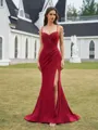 Regal Sheath V-Neck Pleated Sweep Train Prom Dress