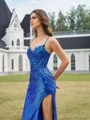 Stylish Sheath V-Neck Appliques Lace Sweep Train Sequins Corset Prom Dress