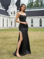 Refined Sheath Straight Appliques Lace Sweep Train Silk like Satin Corset Prom Dress