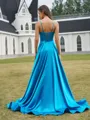 Chic A-line Spaghetti Straps Pleated Sweep Train Corset Prom Dress