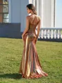 Tasteful Sheath Sweetheart Rhinestone Sweep Train Metallic Satin Convertible Prom Dress
