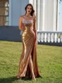 Tasteful Sheath Sweetheart Rhinestone Sweep Train Metallic Satin Convertible Prom Dress