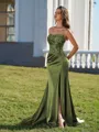 Radiant Sheath One-Shoulder Appliques Lace Court Train Silk Like Satin Corset Prom Dress