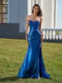 Impeccable Sheath Sweetheart Appliques Lace Sweep Train Metallic Satin Corset Prom Dress