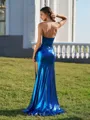 Impeccable Sheath Sweetheart Appliques Lace Sweep Train Metallic Satin Corset Prom Dress