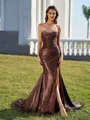 Gracious Sheath Sweetheart Pleated Court Train Metallic Satin Corset Evening Dress