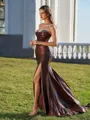 Gracious Sheath Sweetheart Pleated Court Train Metallic Satin Corset Evening Dress
