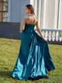 Stunning Sheath High Neck Long Sleeves Rhinestone Sweep Train Silk Like Satin Prom Dress