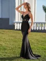 Polished Sheath V-Neck Appliques Lace Sweep Train Jersey Prom Dress