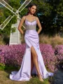Immaculate Sheath Spaghetti Straps Beading Sweep Train Silk Like Satin Corset Prom Dress