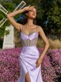 Immaculate Sheath Spaghetti Straps Beading Sweep Train Silk Like Satin Corset Prom Dress