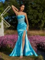 Charming Sheath Straight Appliques Lace Sweep Train Silk Like Satin Corset Prom Dress