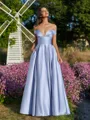 Noble A-line Off-the-Shoulder Floor-Length Satin Prom Dress