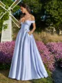Noble A-line Off-the-Shoulder Floor-Length Satin Prom Dress