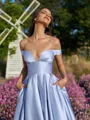 Noble A-line Off-the-Shoulder Floor-Length Satin Prom Dress