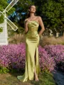 Statuesque Sheath Straight Pleated Sweep Train Corset Prom Dress