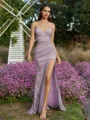 Gorgeous Sheath V-Neck Pleated Sweep Train Prom Dress
