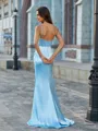 Unique Sheath Spaghetti Straps Beading Sweep Train Silk like Satin Corset Prom Dress
