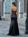 Sophisticated Sheath V-Neck Appliques Lace Sweep Train Silk like Satin Corset Prom Dress
