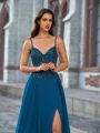 Stylish A-line V-Neck Appliques Lace Sweep Train Chiffon Corset Prom Dress