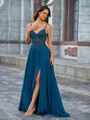 Stylish A-line V-Neck Appliques Lace Sweep Train Chiffon Corset Prom Dress