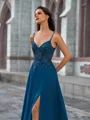 Stylish A-line V-Neck Appliques Lace Sweep Train Chiffon Corset Prom Dress