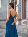 Stylish A-line V-Neck Appliques Lace Sweep Train Chiffon Corset Prom Dress