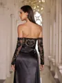 Classy Sheath Sweetheart Long Sleeves Appliques Lace Floor-Length Silk like Satin Corset Prom Dress