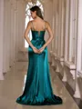 Chic Sheath V-Neck Pleated Sweep Train Silk Like Satin Prom Dress