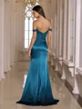 Glamorous Sheath Off-the-Shoulder Appliques Lace Sweep Train Silk Like Satin Corset Prom Dress